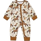 BULINGNA Baby Boy Girl Western Clothes Horse Print Long Sleeve Zipped Romper Jumpsuit One Piece Newborn Fall Winter Outfit