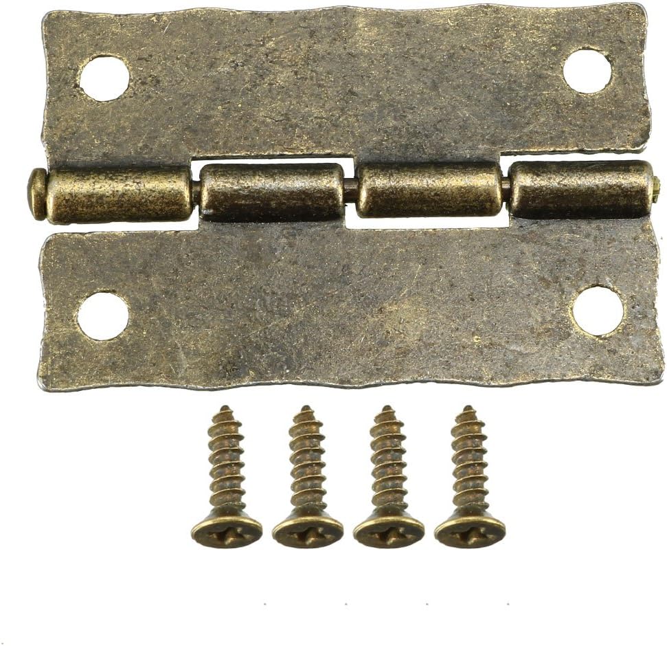 sourcing map 1.4" Antique Bronze Hinges Retro Carved Hinge Replacement with Screws 2pcs, 1.4" * 0.51" (L*W) 2pcs - Image 3