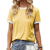 Womens T Shirt Short Sleeve Crew Neck Basic Color Block Tee Tops