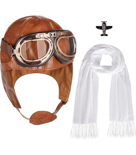 Kyson Aviator Costume 4Pcs 1920s Vintage Aviator Hat With Goggles White Scarf Brooch for Halloween Aviation Pilot Theme Party (Set B) : Clothing, Shoes & Jewelry