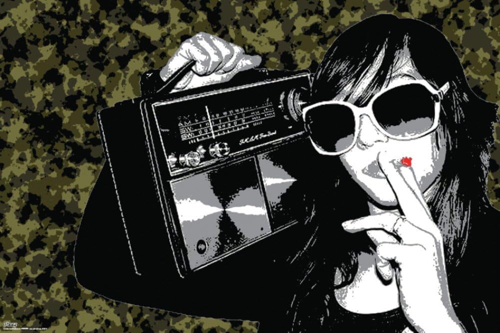 Steez Girl with Boombox Smoking a Joint Camoflauge Camo Decorative Music Urban Graffiti Art Framed Poster Print (Unframed 24 x 36 Poster)