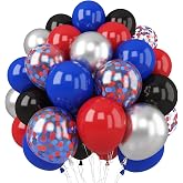 Red Blue Black Balloon 12 Inch Spider Party Decorations | Red Black Royal Blue Latex Balloon with Confetti Balloon for Kids Boys Spider Hero Theme Birthday Baby Shower Halloween Party