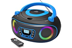 Portable CD Player Boombox with Bluetooth, FM Radio Stereo, Remote Control, USB Input and 3.5mm AUX Headphone Jack, Programma