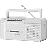 SEMIER Portable Cassette Player Recorder Boombox with AM/FM Radio, AC or Battery Powered Vintage Casette Tape Player with Loud Speaker and Earphone Jack for Home or Outdoor White