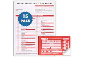 REKZOWN 15-Pack Annual Vehicle Inspection Report Form, 3-Ply Carbonless Form and Hardboard, Includes 15-Pk Red FMCSA DOT Permanent Aluminum Adhesive Stickers, DOT Compliant