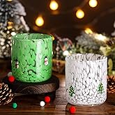 Booson 2 Pcs Christmas Glass Cups 16 oz Snowman Christmas Tree Icon Juice Glasses Double Old Fashioned Stemless Wine Coffee Cocktail Cups Drinking Glassware for Holiday Xmas Party Supplies Gift
