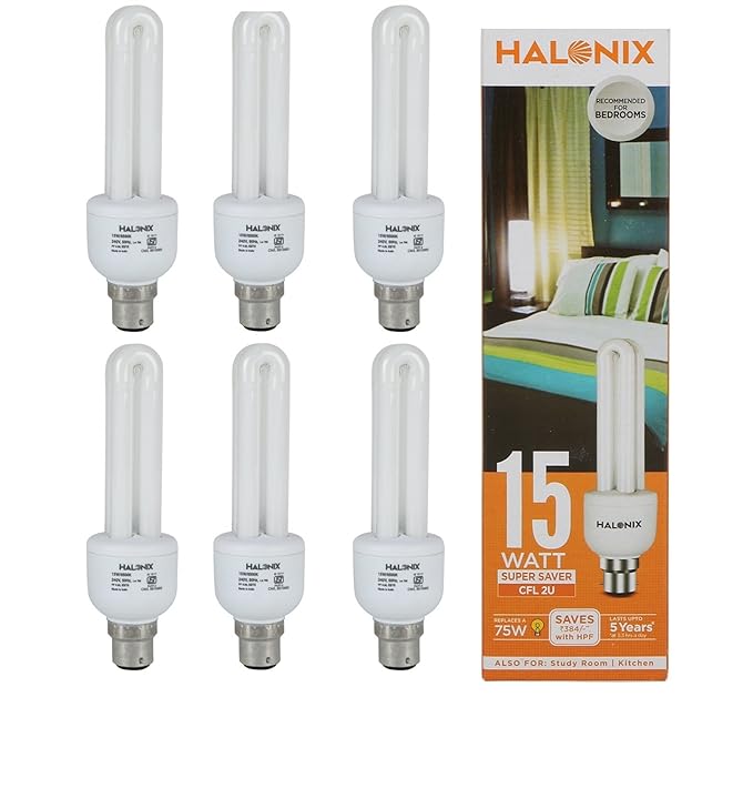 Halonix Base B22 15-Watt CFL (Pack of 6, Cool Day Light)