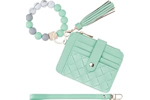Airkit Keychain Wallet with Bracelet RFID Blocking Wristlet Credit Purse Card Holder, Silicone Bead Tassel Key Ring for Women