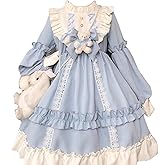 Qusuxi Girls Lolita Princess Dress Kawaii Long Sleeve Chiffon Skirt Cute Girl Dress