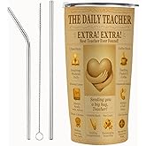 SNUGLYZEN Teacher Appreciation Gifts 20oz Tumbler - Vintage Newspaper Insulated Stainless-Steel Travel Coffee Mug with Lid, Best Teacher Ever, Back to School Thank-You Gift for Women or Men