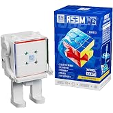 CuberShop Moyu RS3M V5 2023 Ball Core UV Coated 3x3 Speed Cube with Display Stand, Stickerless RS3M 2023 3 by 3 Budget Cube, (Moyu RS3 M V5 MagLev+Ball-Core Magic Clothes, Robot-Shape Display Box)