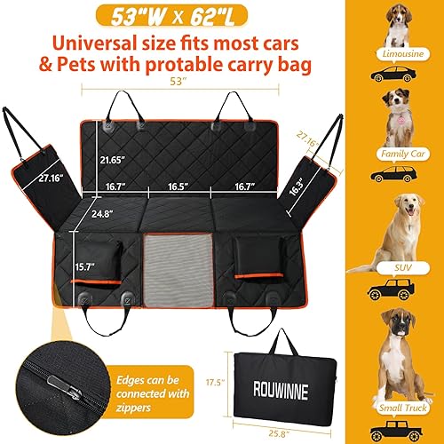 Dorifine Dog Car Seat Cover For Back Seat - Extender With Hard Bottom Holds 400 Lbs, Waterproof Protector With Mesh Window, Hammock For Car, SUV, Truck, Grey