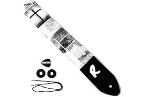 REVOLUTION STRAPS Cross Guitar Strap, Black and White Christian Genuine Leather Ends, Includes 2 Strap Locks & 1 Pick. Adjustable Strap, For Bass, Electric & Acoustic Guitars Gift for Guitar Players Men, Women & Kids