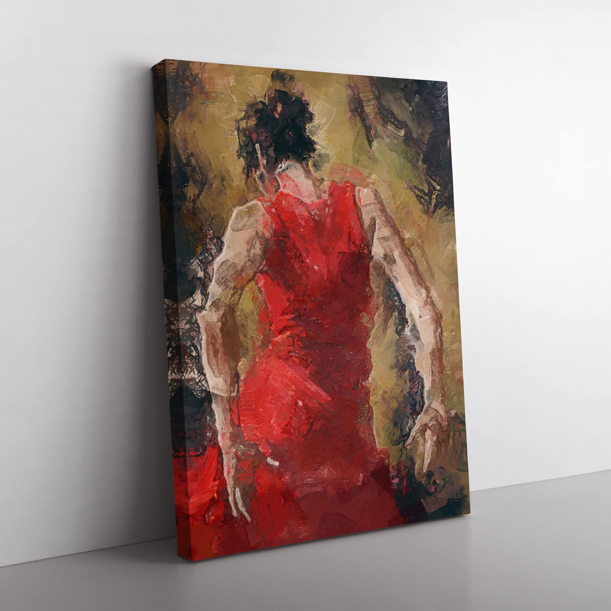 Spanish Flamenco Dancer In Abstract Modern Canvas Wall Art Print Ready to Hang, Framed Picture for Living Room Bedroom Home Office Décor, 50x35 cm (20x14 Inch)