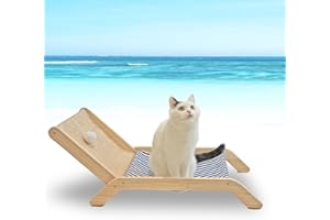 ABERATAIL Beach Chair Cat Hammock, Cat Furniture, Original Cozy Cat Lounger with Sisal Scratcher and Toy Ball, Elevated Cat Beds for Indoor Cats (Blue)