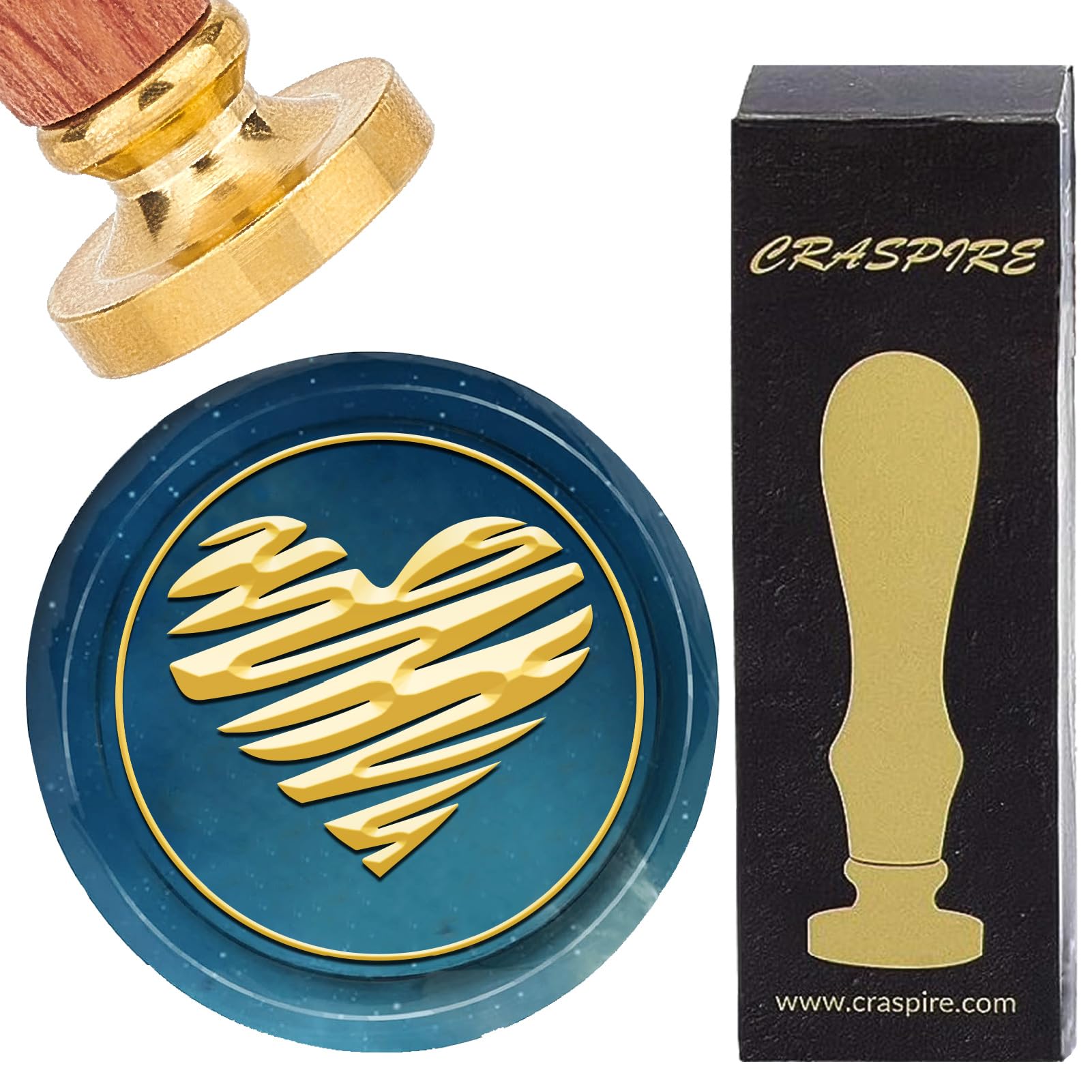 CRASPIRE Love Heart Wax Seal Stamps 25mm Round Sealing Wax Stamps Removable Brass Head with Rosewood Handle for Wedding Valentine's Day Envelopes Invitations Decoration Gift Packing
