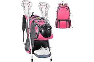 Aleemin Lacrosse Bag with Large Capacity, Lacrosse Backpack Bag for All Lacrosse or Field Hockey Equipment, Lacrosser Equipment Bag with Separate Shoe compartment & 2 Stick Holders (Pink)