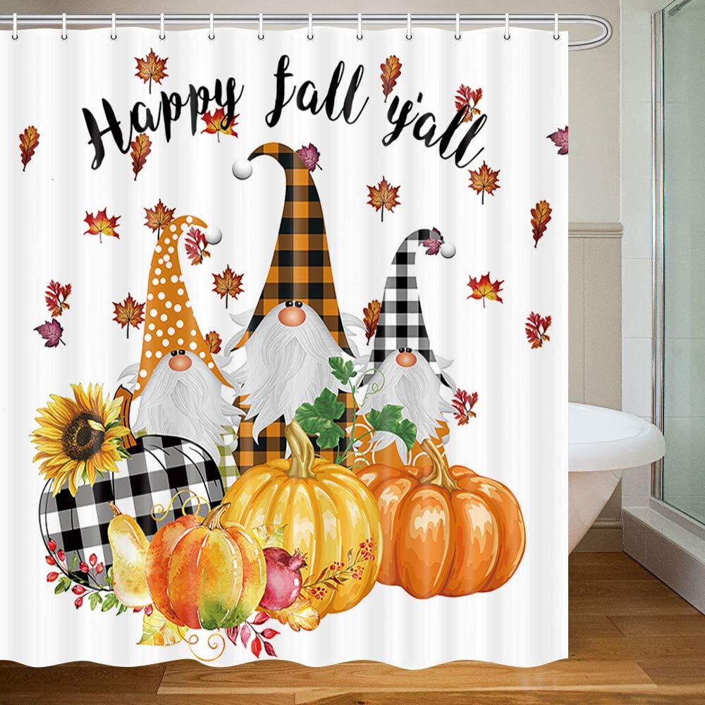 MERCHR Fall Shower Curtain for Bathroom, Autumn Sunflower Pumpkin Gnome