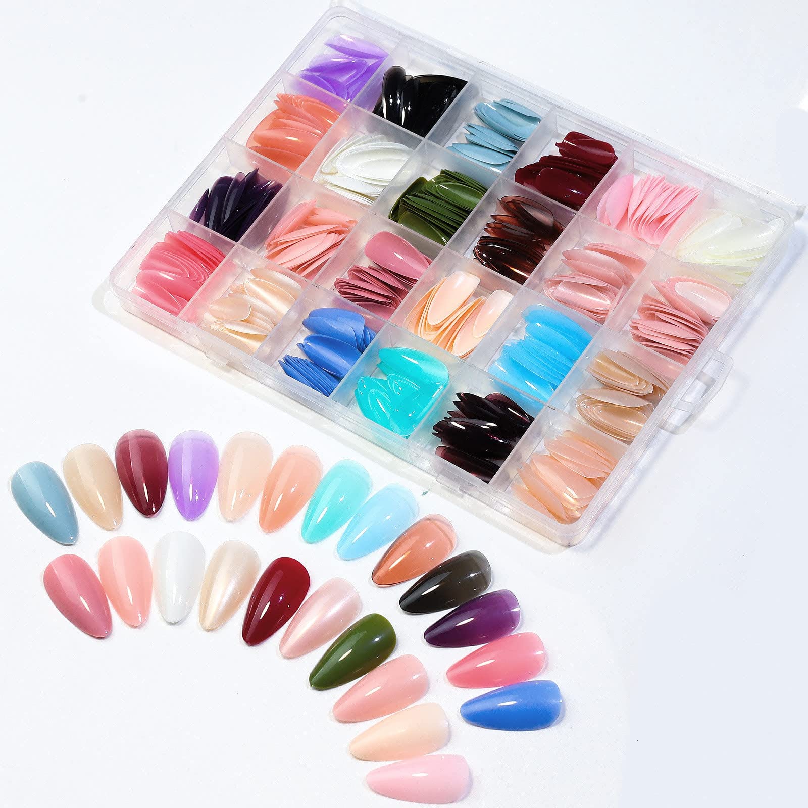 Press on Nails Medium Almond CHANGAR 576PCS Matte Acrylic Medium Almond Fake Nails Full Cover Short Stiletto False Nails Set 24 Solid Color False Nails for Nail Art DIY