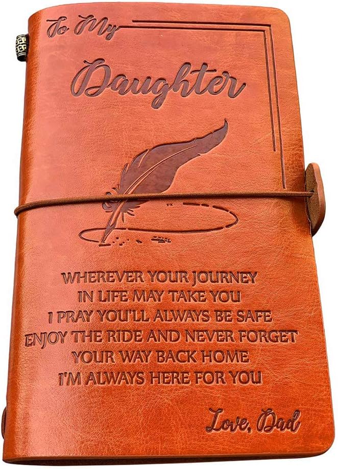 to My Daughter Leather Journal from Dad - 120 Page Travel Diary Refillable Notebook, to Daughter Gift for Birthday Graduation