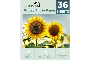 ZBEIVAN 8x10 Photo Paper, Glossy Photo Papers 36 Sheets, 8 x 10 Inkjet Printer Photo Paper for Dye Ink, 200 GSM