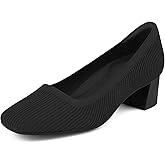 JENN ARDOR Comfortable Low Chunky Heels Knit Dress Shoes for Women Closed Square Toe Casual Slip on Wedding Party Business Work Office Block Heeled Pumps