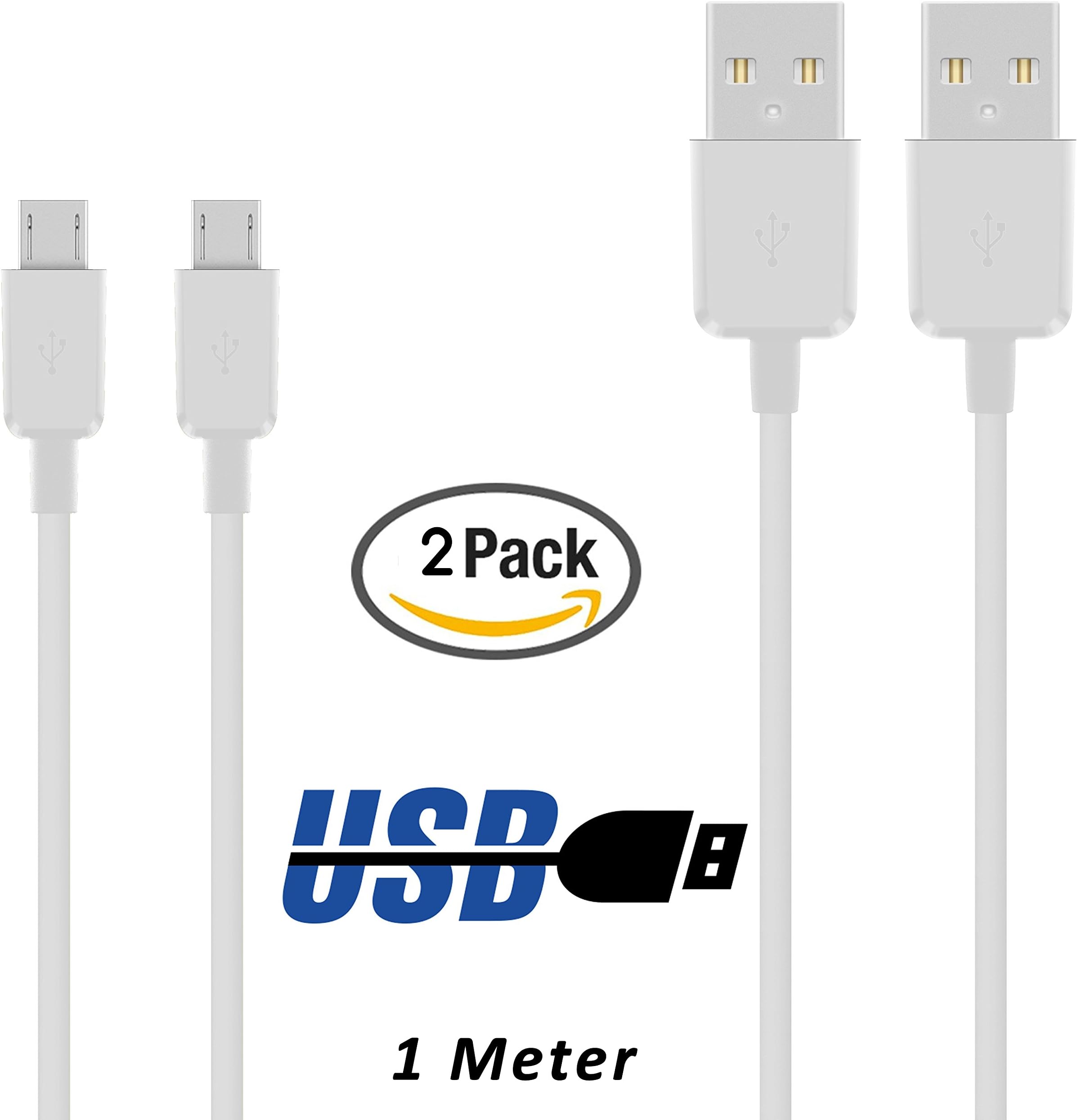 2 x 4G Micro USB Data Cable/Charger Cable/1 Metre Premium Cable in White for Wiko Rainbow – From TheSmartGuard