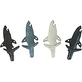Set of 4 Cast Iron Shark Tail Wall Hooks - Nautical Beach-Themed Bathroom Towel and Coat Hanging Decor - Functional and Colorful Stylish Coastal Charm