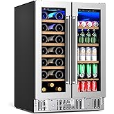 Antarctic Star 24-inch Wine & Beverage Refrigerator with LED Light & Door Lock, Dual-Zone Glass Doors, Smart Touch Panel, 21 