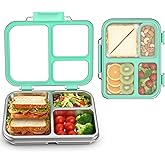 FAJSL Stainless Steel Bento Box for Kids Adults, 3-Compartment Metal Lunch Box with Clear Lid & Removable Silicone, Lunch Box Kids with Silicone Inner Container for Meal Prep, School, Office (Blue)