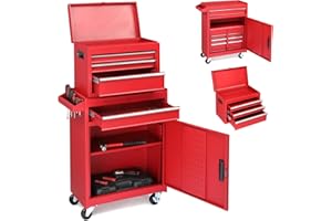 Winado 4-Drawer Rolling Tool Chest with Wheels & Lock, Tool Box with Large Storage Cabinet and Adjustable Shelf, Removable Portable Top Box for Garage, Warehouse, Factory (Red)