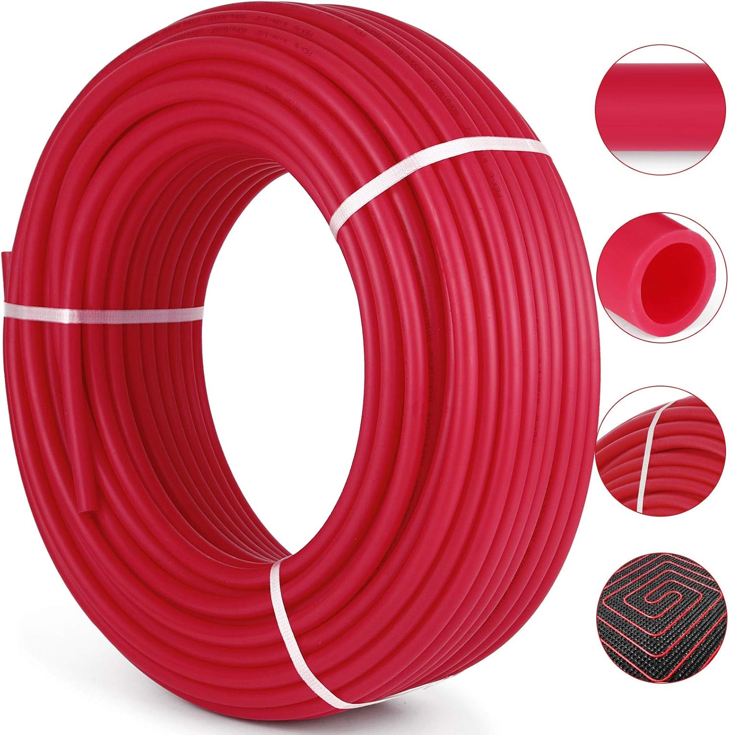 Happybuy 1/2 Inch PEX Tubing Potable Water Tube 300 FT PEX-B Plumbing Pipe Non-Barrier Radiant Heating Pex Coil for Water Plumbing Open Loop Hydronic Heating Systems (1/2" Non-Barrier, 300Ft/Red)