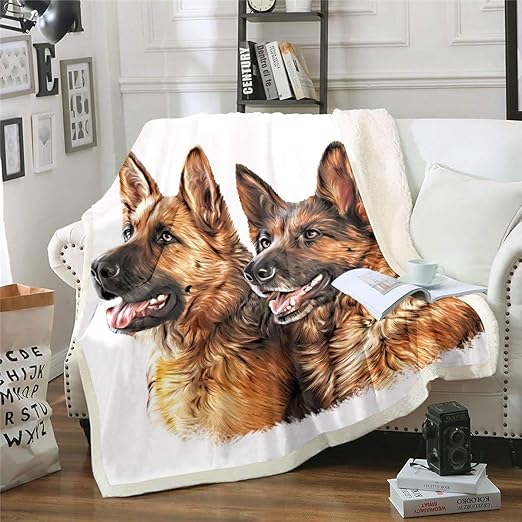 Loussiesd Dog Sherpa Blanket Watercolor German Shepherd Print Fleece