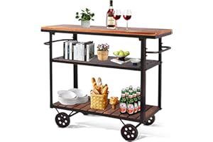 TOPOWER Industrial Bar Cart, Serving Cart with Wheels and Handle, 3-Tier Beverage Metal Cart with Removable Tray and Storage Shelves for Living Room Kitchen, Rustic Copper
