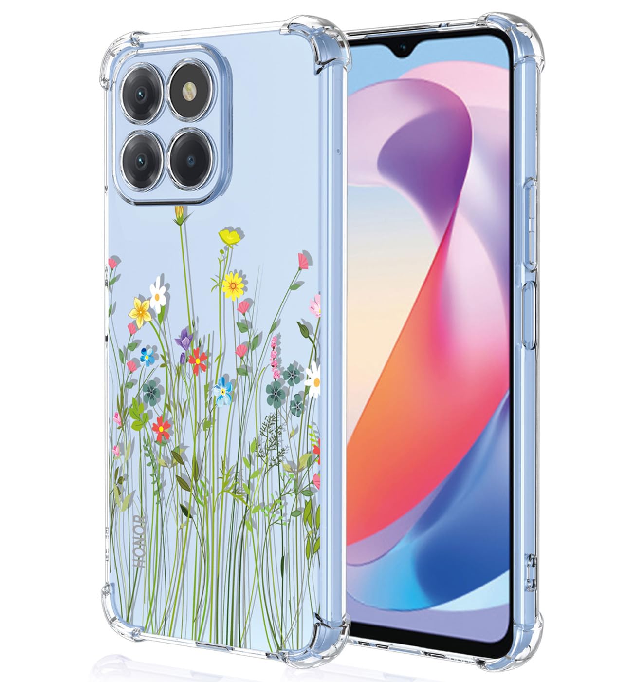 YUXING Clear Case for Honor X6a - Cute Cool Pattern Design Slim Transparent Protective Case Soft TPU Shockproof Bumper Cover (Flower Bush)