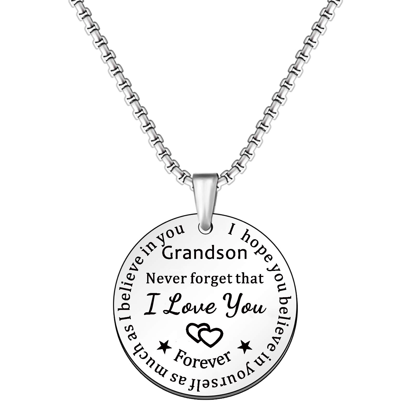 SMARGO Grandson Dog Tags Necklace For Men Boys Birthday Christmas Xmas Jewellery Presents From Grandparents Grandma Nana I Hope You Believe In Yourself As Much As I Believe In You