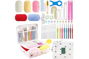 58pcs Crochet Kit for Beginners, Crochet Hook Set with Yarn, Portable Crocheting Kit for Starter, Ergonomic Crochet Needles T