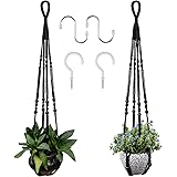 Macrame Plant Hanger for 5 to 10 Inch Plant Pots, Set of 2 Indoor Handmade 35 Inch Woven Rope Hanger Kits with Hooks and Wood