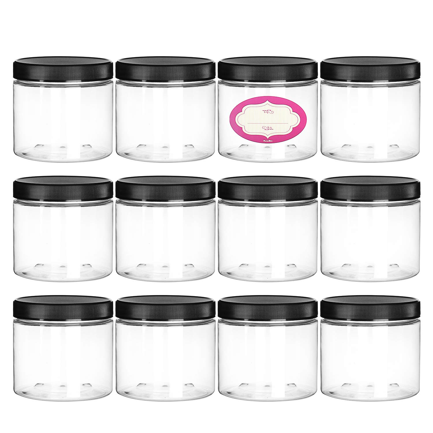 DilaBee 12-Pack 8 Ounce Empty Large Elegant Refillable Clear Plastic Jars with Screw On Lids and labels, Round BPA Free Containers For Kitchen Use, Slime, Beauty Products, Cosmetic, Lotion and more : Beauty