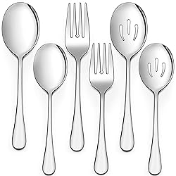 LIANYU 6-Piece Serving Spoons and Forks, 8 3/4 Inch