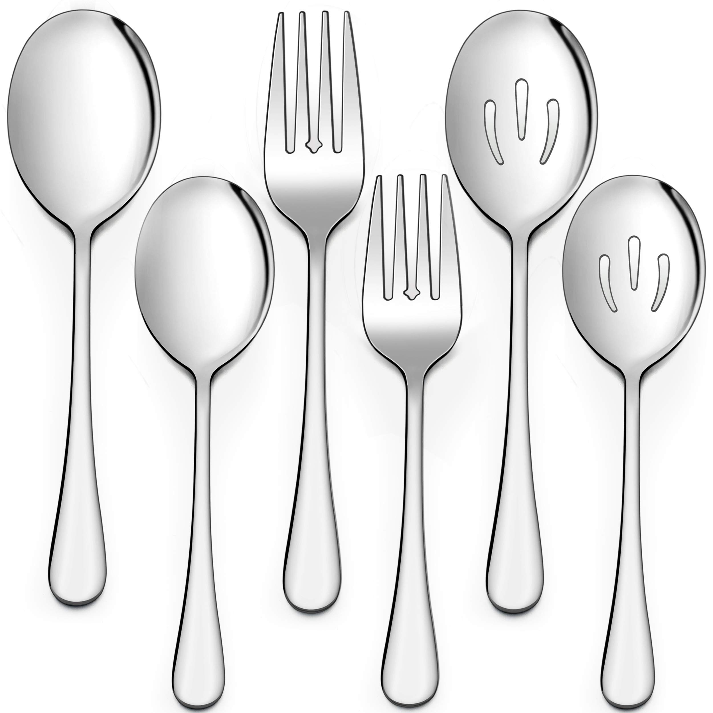 LIANYU 6-Piece Serving Spoons and Forks, 8 3/4 Inch