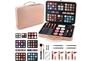 COLOR NYMPH Multipurpose Makeup Kits for Teens Girls, Travel Makeup Set Non-toxic, Makeup Gift for Women Teen, Eyeshadows Blushes Bronzer Highlighter Concealer Lipgloss Eyeliner Lipliner Brushes Gold Case