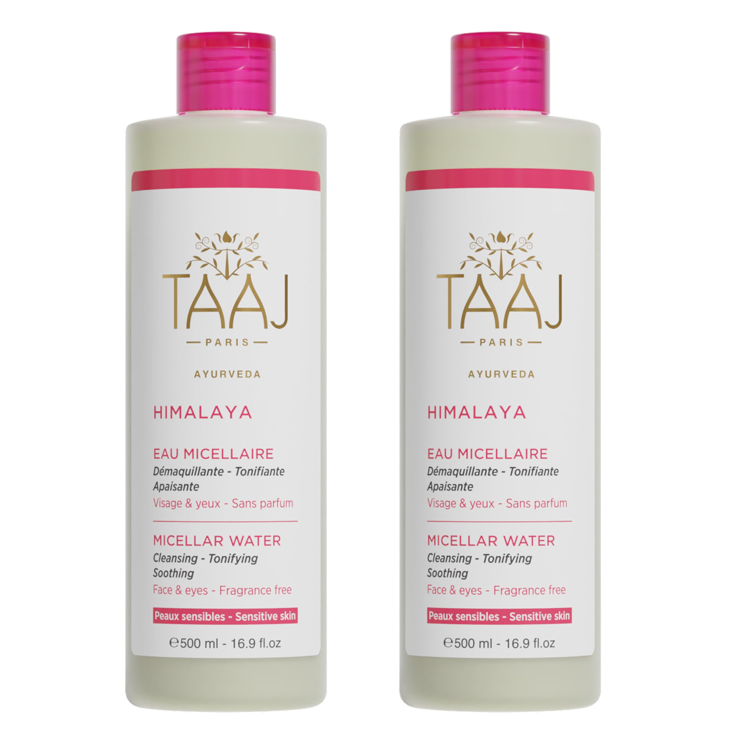 TAAJ | Hymalaya micellar water | Cleanses and removes make-up | Removes impurities | Skin is perfectly soft and supple | Complexion is fresh and radiant | Vegan | CrueltyFree | Pack of 2x500ML