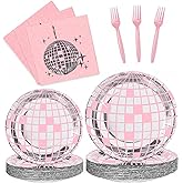 YQWIN 100Pcs Disco Party Supplies Disco Party Decorations Disco Party Tableware Disco Paper Plates Napkins Disco Ball Dinnerw