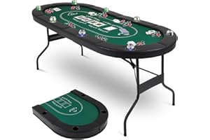 DOLLATE Poker Table Foldable, 72 Inch 8 Player Folding Poker Table, Portable Game Table with Cup Holders, Texas Holdem Poker Tables, Green