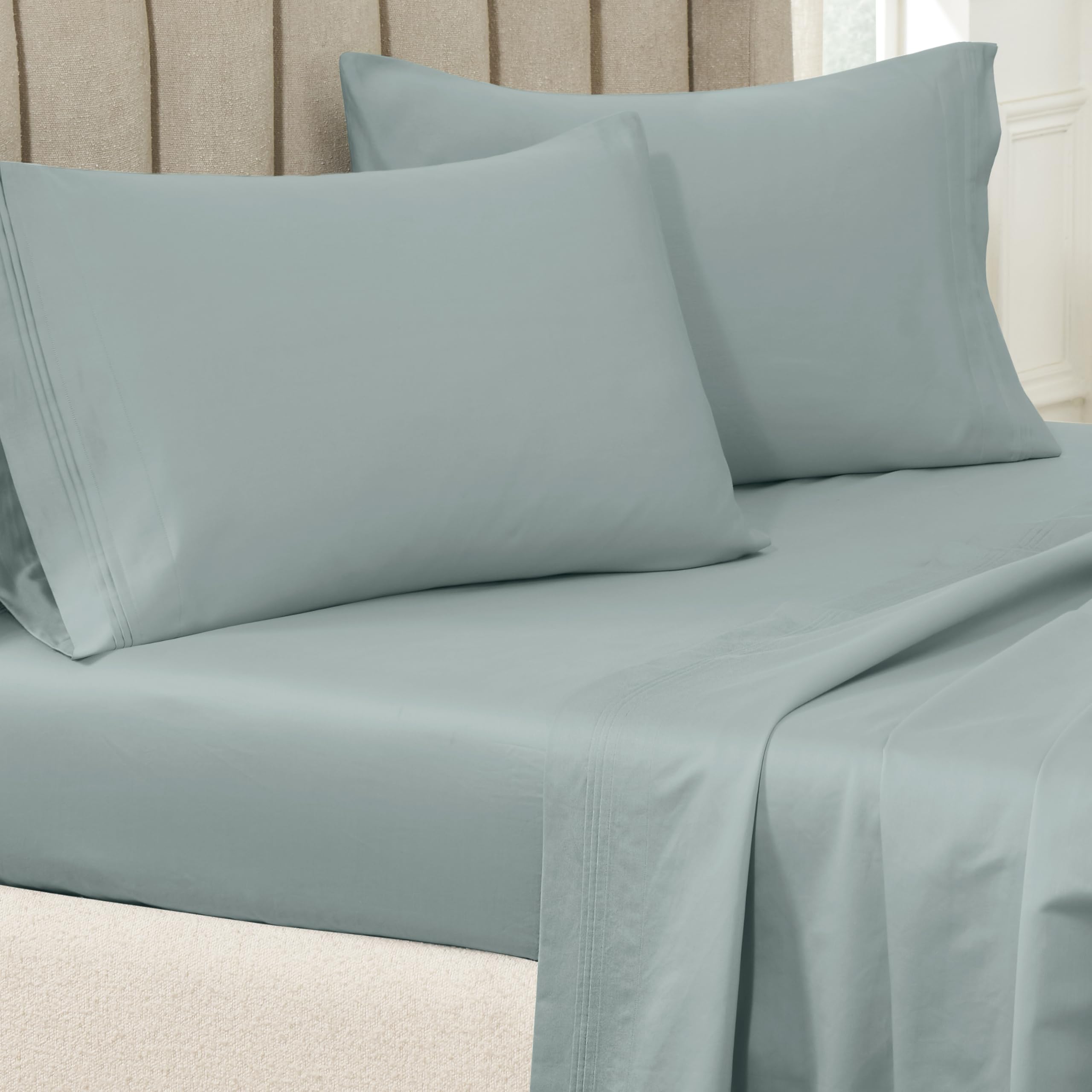 100% Premium Long-Staple Combed Cotton 650 Thread Count, Standard 2-Piece Pillowcase Set, Single Ply, Solid, Teal — image 1