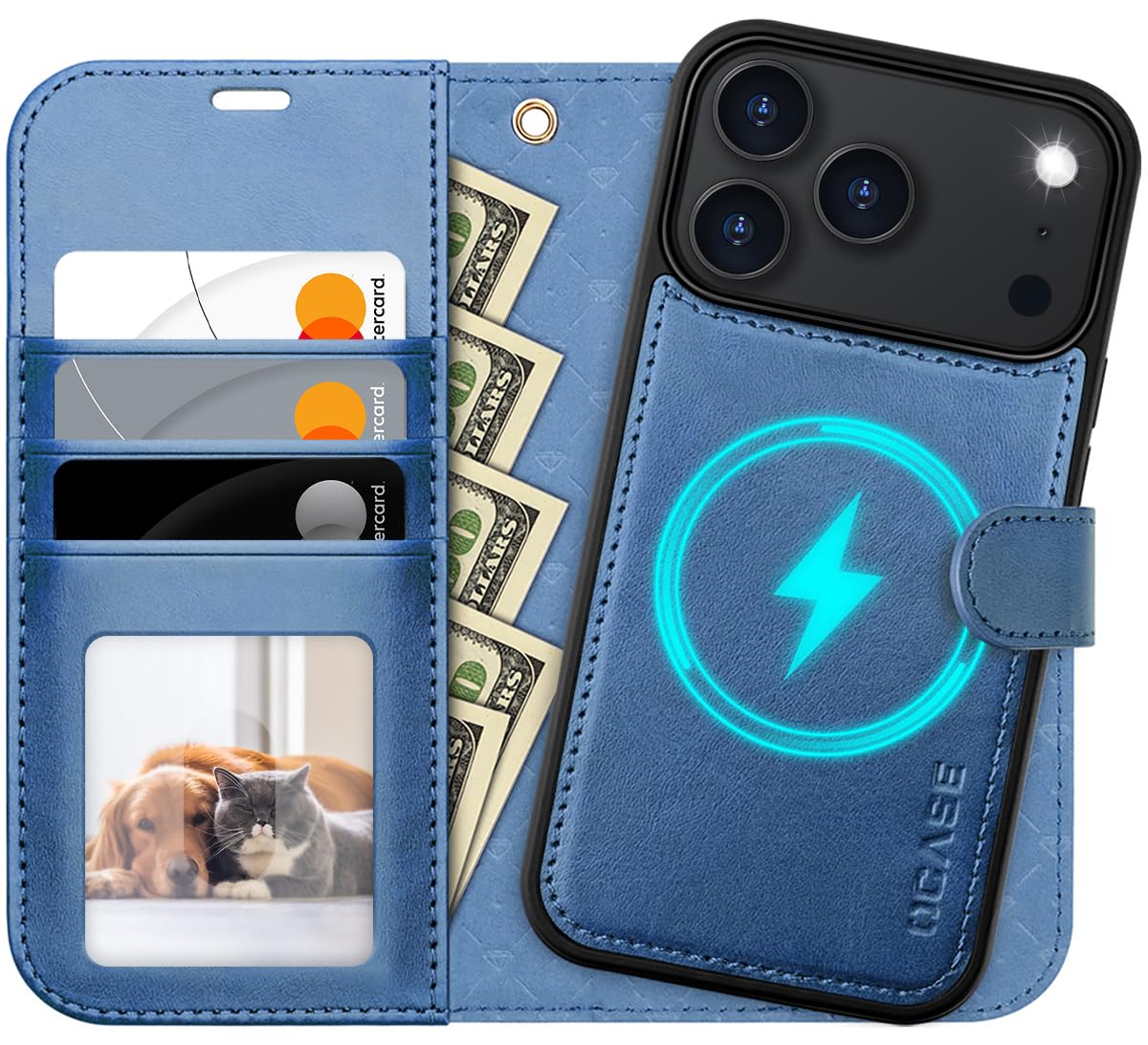 Photo 1 of OCASE for iPhone 17 Pro Detachable Wallet Case with Card Holder, 2 in 1 PU Leather Flip Folio with RFID Blocking Stand Wrist Strap Shockproof Phone Cover 6.3 Inch 2025, Light Blue