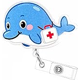 Dolphin Nurse Badge Reel, Animal ID Badge Holders with Retractable Clip, Cute Badge Reel Holder Nursing Doctor Name Tag for RN CNA Office Medical Teacher Healthcare Accessories for Work