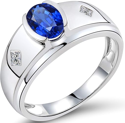 Amazon Yong Si 天然サファイア ダイヤモンド 婚約指輪 14k ホワイトゴールド メンズ リング 通販