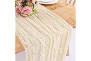 SAJOO Cream Cheesecloth Table Runner Gauze Table Runner 1 PC 10FT Boho Bulk Rustic Sheer Cheese Cloth Table Runner 120 Inch for Wedding Baby Bridal Shower Birthday Party Table Decorations